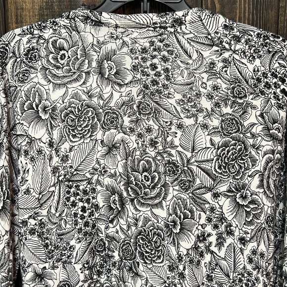 J. Crew Caryn Floral Cardigan Sweater L Black White Stretch Neutral Office Prep - Picture 9 of 11